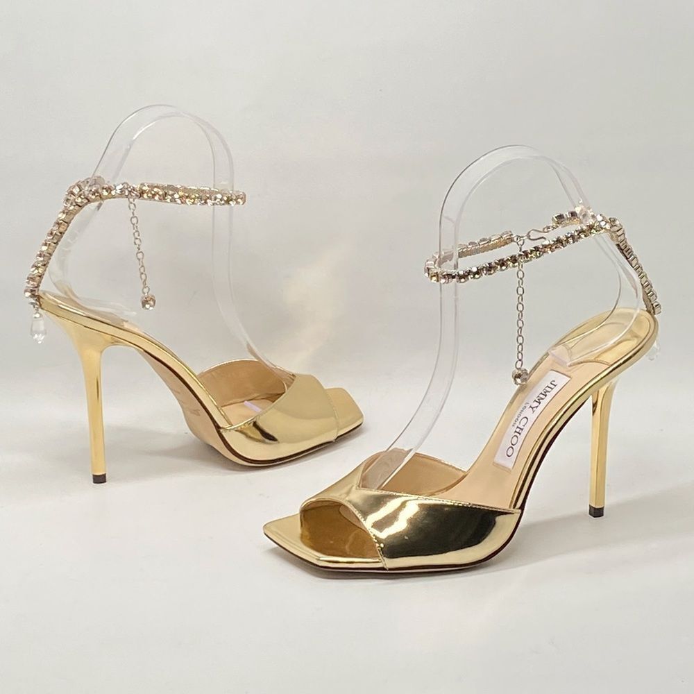 Jimmy Choo Saeda 100MM Metallic Leather Sandals size 37.5 - Picture 11 of 15
